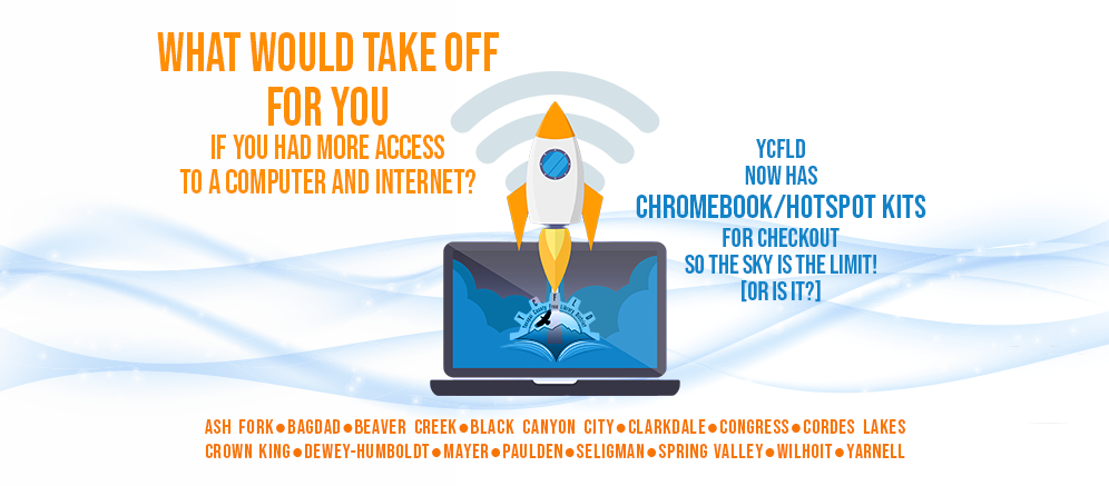 Chromebook + wi-fi Hotspot kits are now available at all YCFLD branch libraries for checkout.